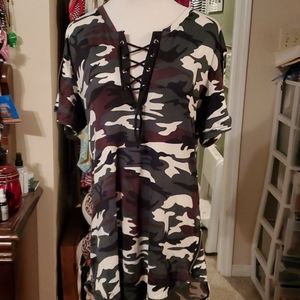 Camo V neck shirt size Med